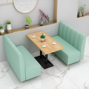 Modern Restaurant Sofa Set - Mint Green Seating with Wooden Dining Table